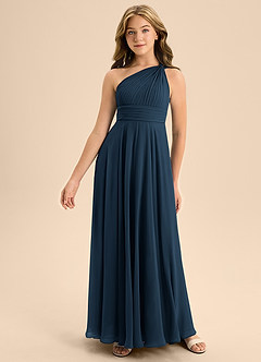 Azazie Charlize Junior Dark Navy A-Line Pleated Chiffon Dress image3