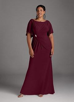 Azazie Louanne Mother of the Bride Dresses Cabernet Mermaid Boatneck Pleated Luxe Knit Dress image11
