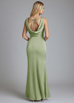 Azazie Tallie Abiti da Damigella Abito Sirena in Raso Elasticizzato Plissettato Verde Salvia image6