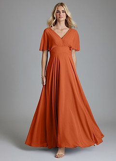 Azazie Pamela Bridesmaid Dresses Burnt Orange A-Line V-Neck Pleated Chiffon Dress image1