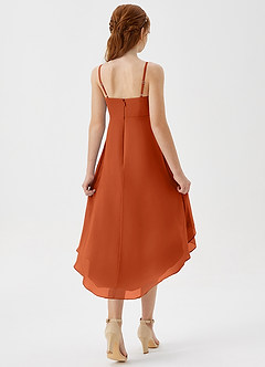 Azazie Mariam Junior Robe Trapèze en Mousseline de soie Plissée Orange Brûlée image6