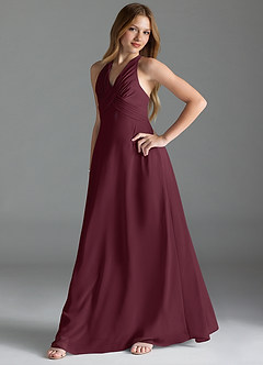 Azazie Tessie Junior Cabernet A-Line Pleated Chiffon Dress image3