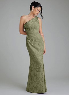 Azazie Akilah Vestidos de damas de honor Vestido Pistacho de Devorado Floral de Corte Sirena con Un hombro image1