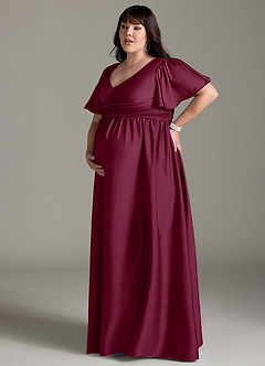 Azazie Verna Robes de demoiselle d'honneur de maternité Robe Trapèze Rayé Longueur ras du sol Satin extensible image14