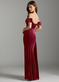 Azazie Amyra Bridesmaid Dresses Burgundy Sheath Off the Shoulder Velvet Convertible Dress image9