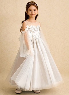 Azazie Zimi Robe Demoiselle D'honneur Fillette Robe Princesse en Tulle Encolure en Forme de Cœur Albâtre Blanc image6