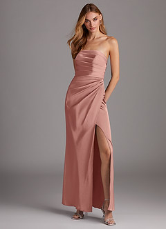 Azazie Lexie Bridesmaid Dresses Rosette Sheath Strapless Stretch Satin Convertible Dress image1