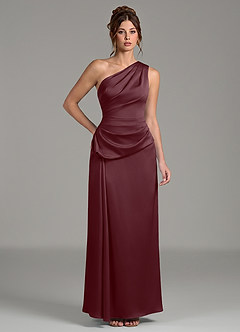 Azazie Zahira Robes de demoiselle d'honneur Robe Fourreau en Satin extensible Une épaule Sangria image1