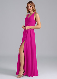Azazie Dorota Jurken voor bruidsmeisjes Jurk van Chiffon met A-Lijn Geplooid Fuchsia image5