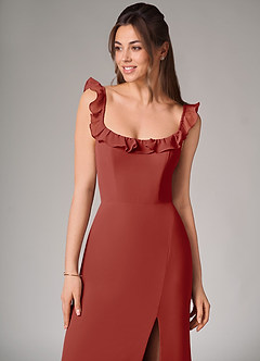 Azazie Callie Jurken voor bruidsmeisjes Converteerbaar Jurk van Chiffon met Zeemeermin Zijsplit Terracotta image6