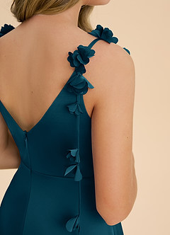 Azazie Gumdrop Junior Ink Blue Empire Pleated Stretch Satin Dress image6