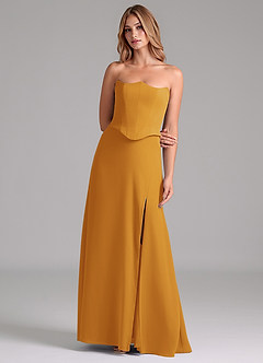 Azazie Jenilyn Brautjungfernkleider A-Linie Schulterfrei Chiffon Kleid Butterscotch image4