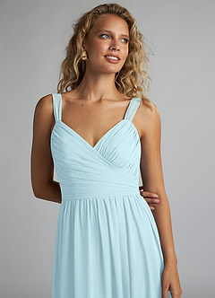 Azazie Aziza Bridesmaid Dresses Cloud Blue A-Line V-Neck Pleated Chiffon Dress image5