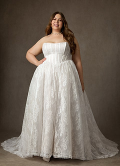 Azazie Demetria Trouwjurken Jurk van Kant met Baljurk Strapless Diamant Wit image5