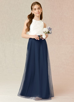 Azazie Albertine Junior Dark Navy A-Line Lace Chiffon Dress image1