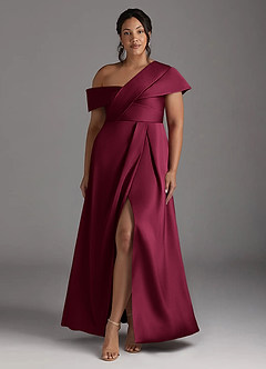 Azazie Milton vestidos de madre de la novia Vestido Borgoña de Satén Elástico de Corte en A con Plisado image1