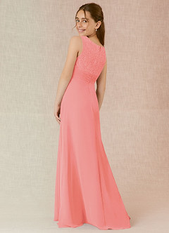 Azazie Snow Junior Coral A-Line Lace Chiffon Dress image2