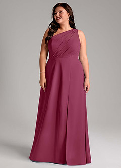 Azazie Phaedra Bridesmaid Dresses Mulberry A-Line One Shoulder Chiffon Dress image14