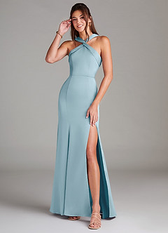 Azazie Rue Bridesmaid Dresses Moody Blue A-Line Pleated Stretch Satin Dress image1