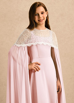 Azazie June Girls Formal Robe Demoiselle D'honneur Fillette Robe Trapèze en Satin extensible Dentelle Rose Pâle image6