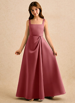 Azazie Emiko Girls Formal Flower Girl Dresses Antique Rose A-Line Pleated Matte Satin Dress image4