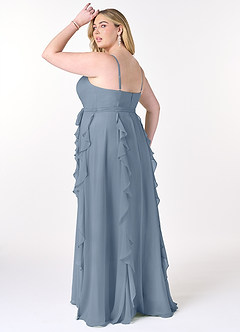 Azazie Peyton Robes de demoiselle d'honneur Robe Trapèze en Mousseline de soie Rayé Bleu Poussiéreux image10