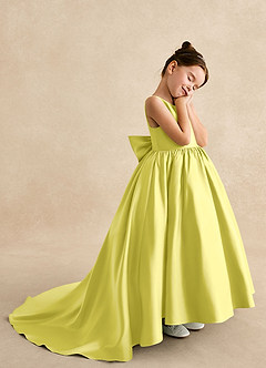 Azazie Mimia Flower Girl Dresses Canary A-Line Bow Matte Satin Dress image4