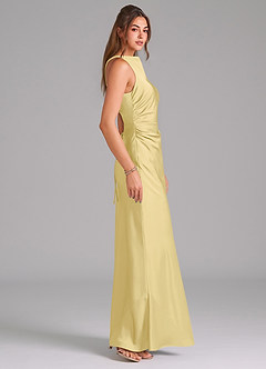 Azazie Evadne Bridesmaid Dresses Lemon Sorbet A-Line Pleated Stretch Satin Dress image4