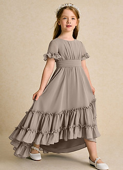 Azazie Kass Flower Girl Dresses Taupe A-Line Pleated Chiffon Dress image1
