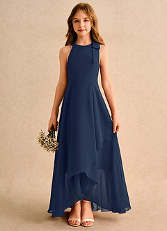 Azazie Boop Girls Formal Abiti da Ragazza di Fiori Abito A-Line in Chiffon Fiocco Marino Scuro image1