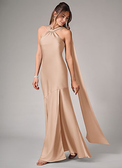 Azazie Kinsley Bridesmaid Dresses English Rose Mermaid Side Slit Stretch Satin Dress image4