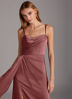 Azazie Bona Vendita Finale Abito A-Line in Raso Elasticizzato con Scollo a V a Pieghe Ametista image7