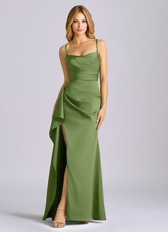 Azazie Sarai Suknie dla druhen Osłona Gorset Satyna elastyczna Do ziemi Sukienka image3