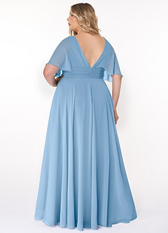Azazie Pamela Jurken voor bruidsmeisjes Jurk van Chiffon met A-Lijn V-hals geplooid Poederblauw image7