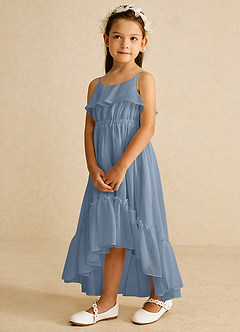 Azazie Karmen Flower Girl Dresses Dusty Blue A-Line Ruched Chiffon Dress image2
