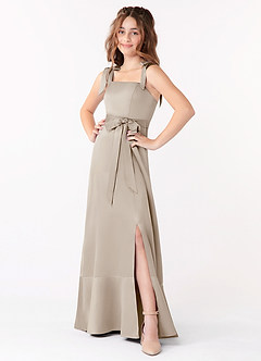 Azazie Barbara Junior Frost A-Line Bow Stretch Satin Dress image1