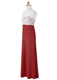 Azazie Rana Junior Rust A-Line Lace Chiffon Dress image7