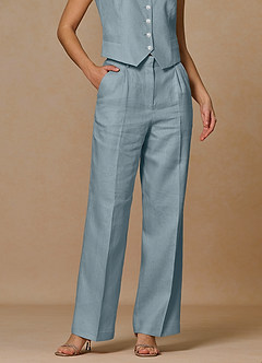 front Belicia Dusty Blue 100% Linen Pants