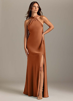 Azazie Kinsley Brautjungfernkleider Meerjungfrau-Linie Seitliche Cut-Outs Stretch-Satin Kleid Kupfer image1