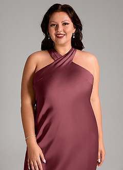 Azazie Doretta Bridesmaid Dresses Merlot Mermaid Pleated Stretch Satin Dress image11