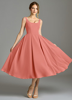 Azazie Amalie Brautjungfernkleider A-Linie Plissee Chiffon Kleid Lachsrosa image5