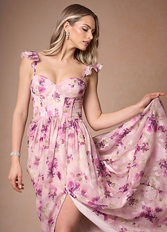 Jianna Mauve Floral Flutter Sleeves Maxi Dress image7