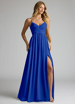 Azazie Alia Bridesmaid Dresses Royal Blue A-Line Pleated Chiffon Dress image2