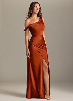 Azazie Madelyn Bridesmaid Dresses Paprika Mermaid Off the Shoulder Stretch Satin Convertible Dress image4