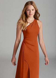 Azazie Maron Junior Burnt Orange A-Line Pleated Stretch Satin Dress image3
