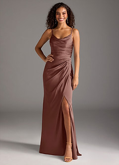Azazie Deandra Bridesmaid Dresses Espresso Mermaid Pleated Stretch Satin Dress image6