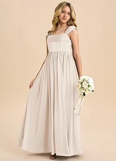 Azazie Hattie Junior White Alabaster A-Line Pleated Stretch Satin Dress image6