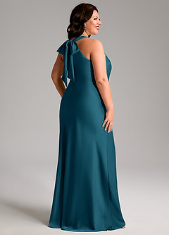 Azazie Doretta Bridesmaid Dresses Ink Blue Mermaid Pleated Stretch Satin Dress image7