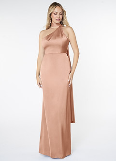 Azazie Kaylani Brautjungfernkleider Meerjungfrau-Linie Hoher Kragen Stretch-Satin Kleid Roségold image1
