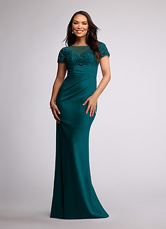 Azazie Susan Mother of the Bride Dresses Peacock Sheath Lace Stretch Crepe Dress image1